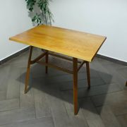 Brussels Style Retro Table with Red Woven Shelf