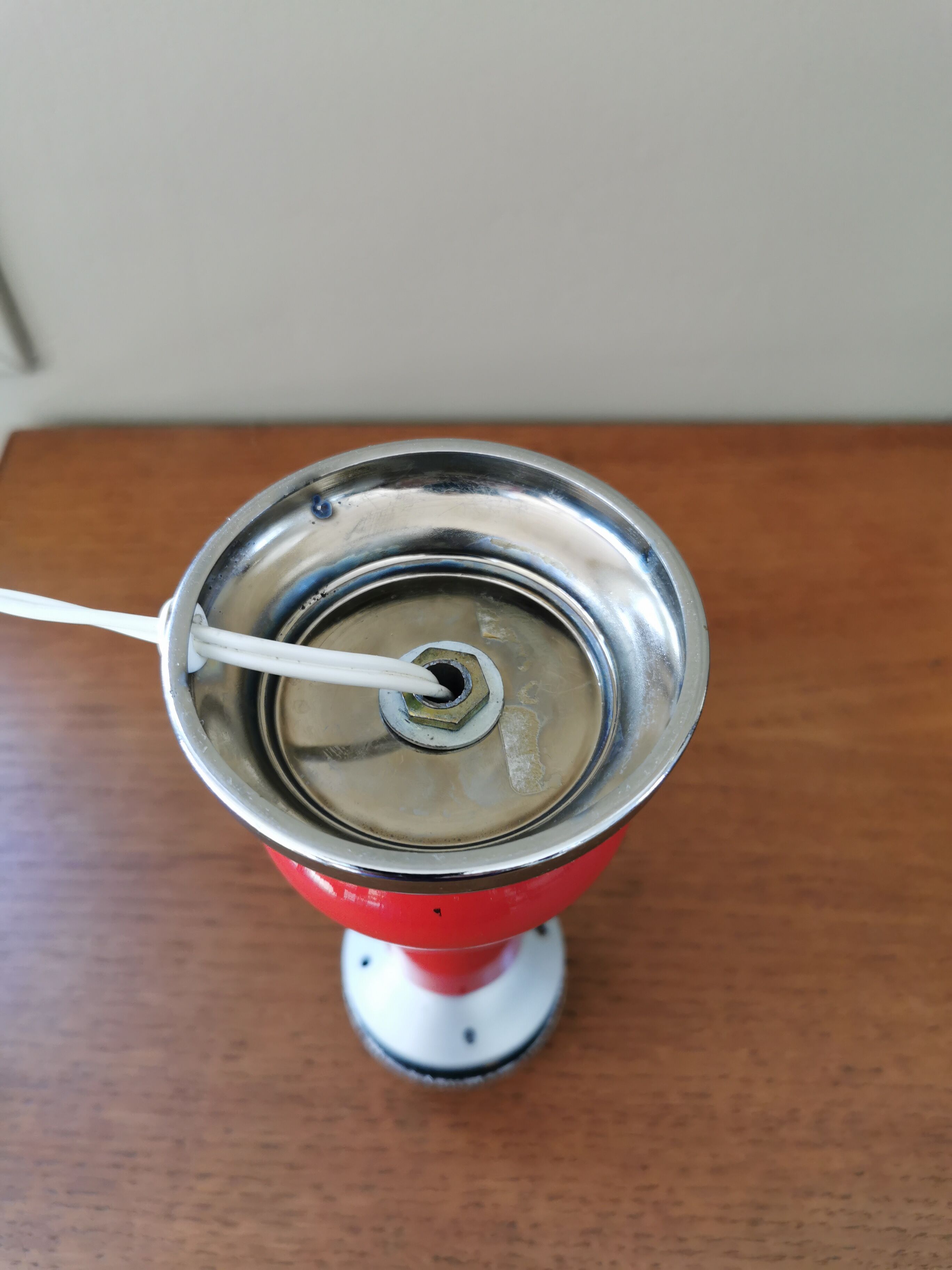 Vintage 70s chrome and red lamp