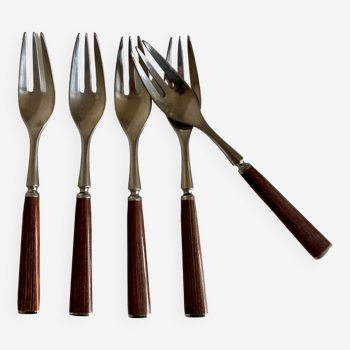 Set of 5 Dansk Design cake forks in teak 1980