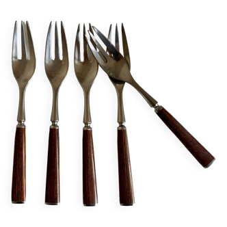 Set of 5 Dansk Design cake forks in teak 1980