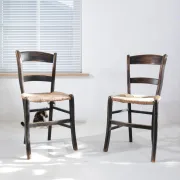 Set of 2 rustic French chairs with rush seats