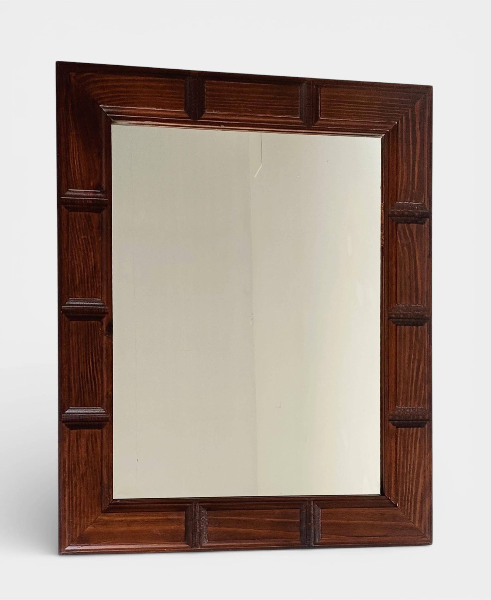 Mid-Century Spanish Oak Wall Mirror– Castilian Style, 1950s