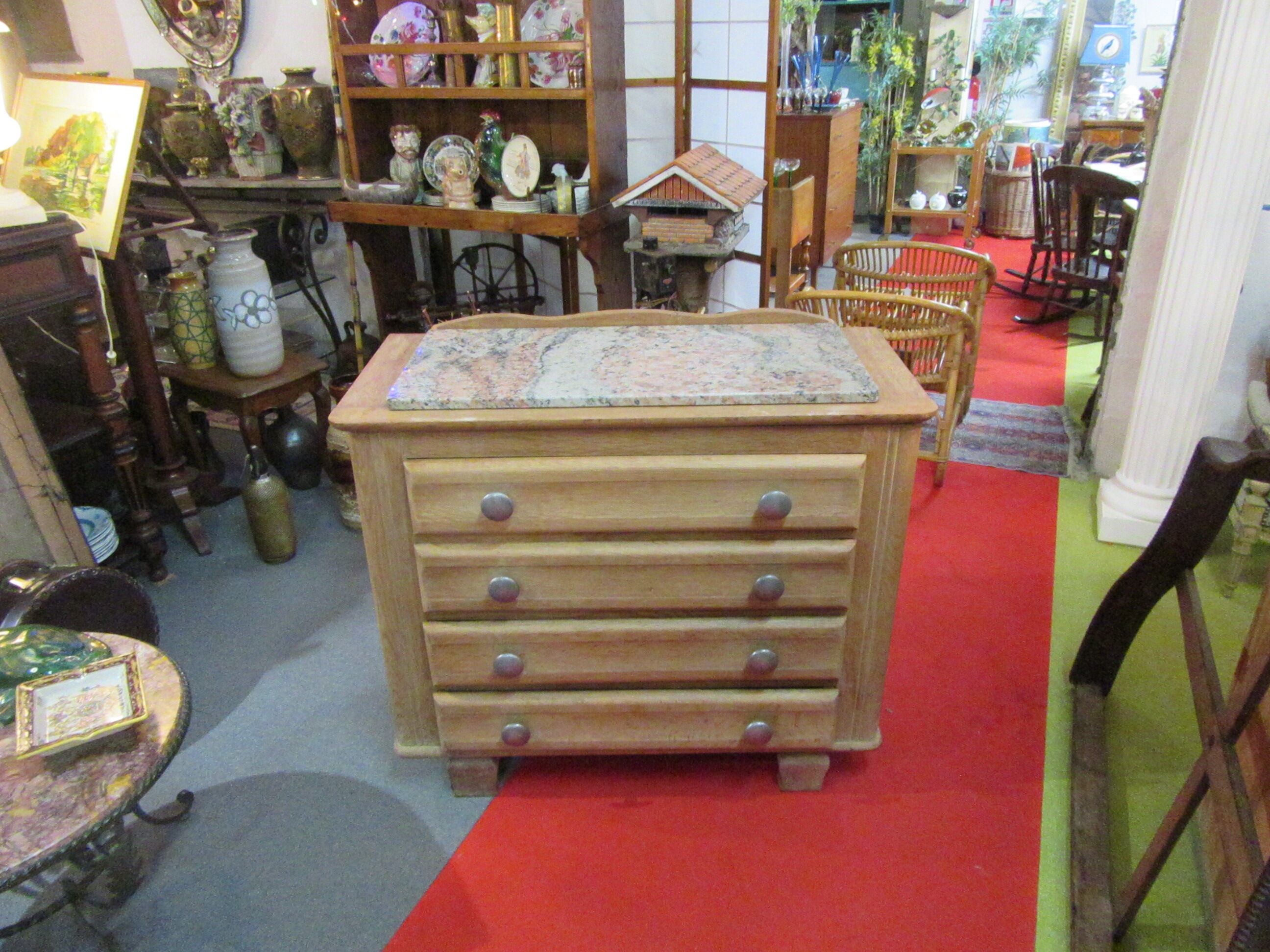 Oak chest of drawers with marble top, 1940-1950