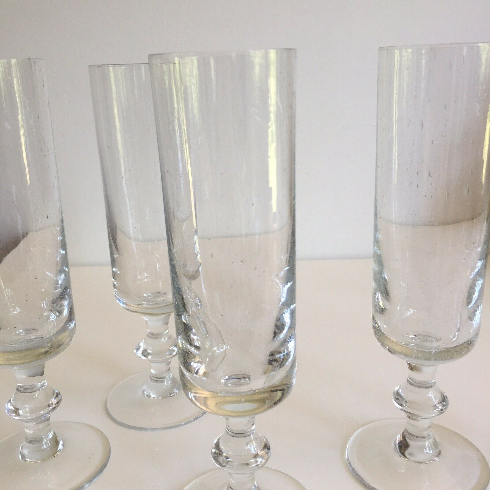 Set 5 bubbling glass champagne flutes in Biot style