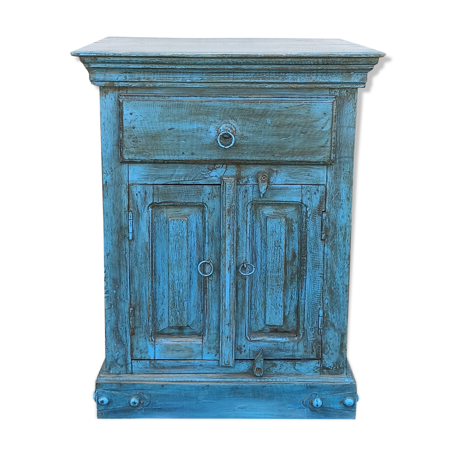 Meuble d'appoint en bois ancien bleu