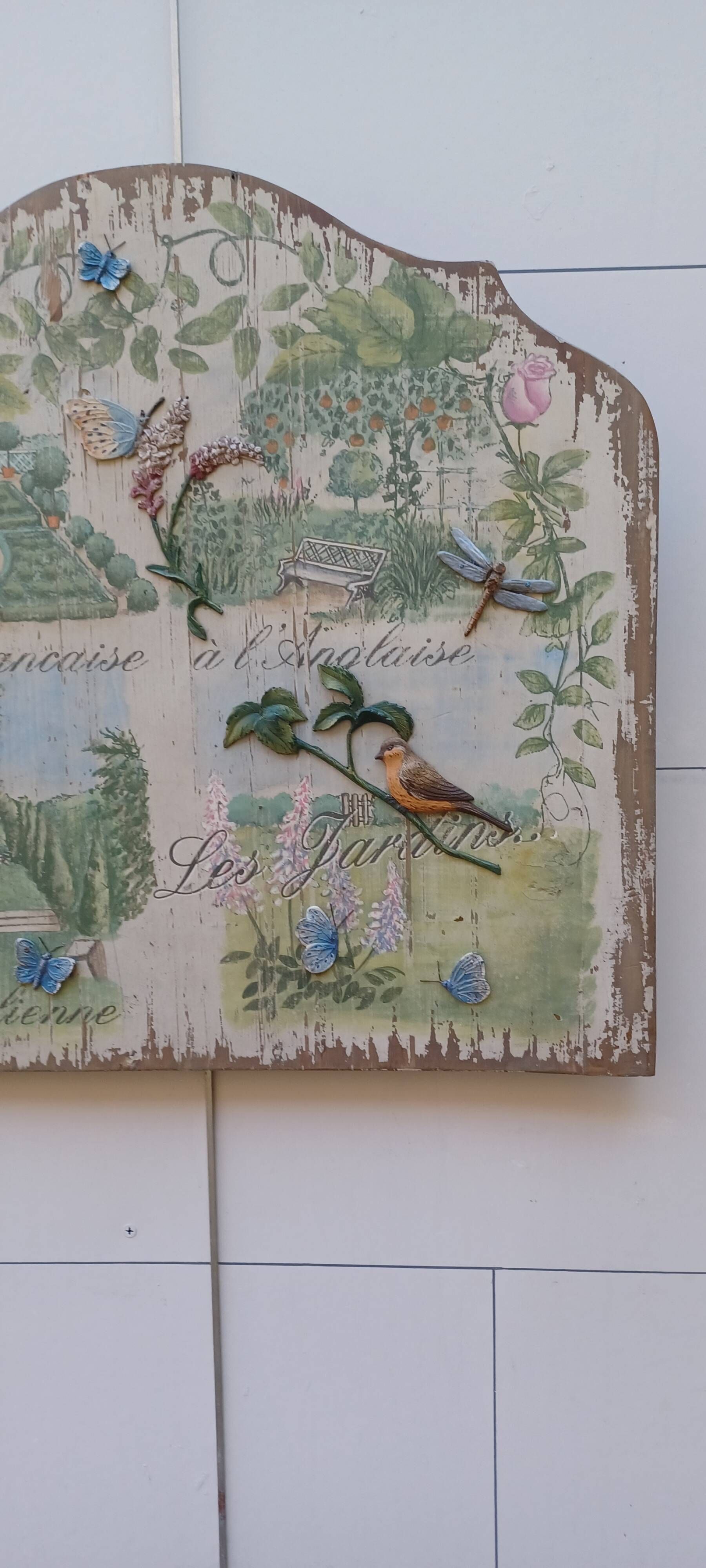 Ancient decorative panel in carved wood on the art of gardens in europe