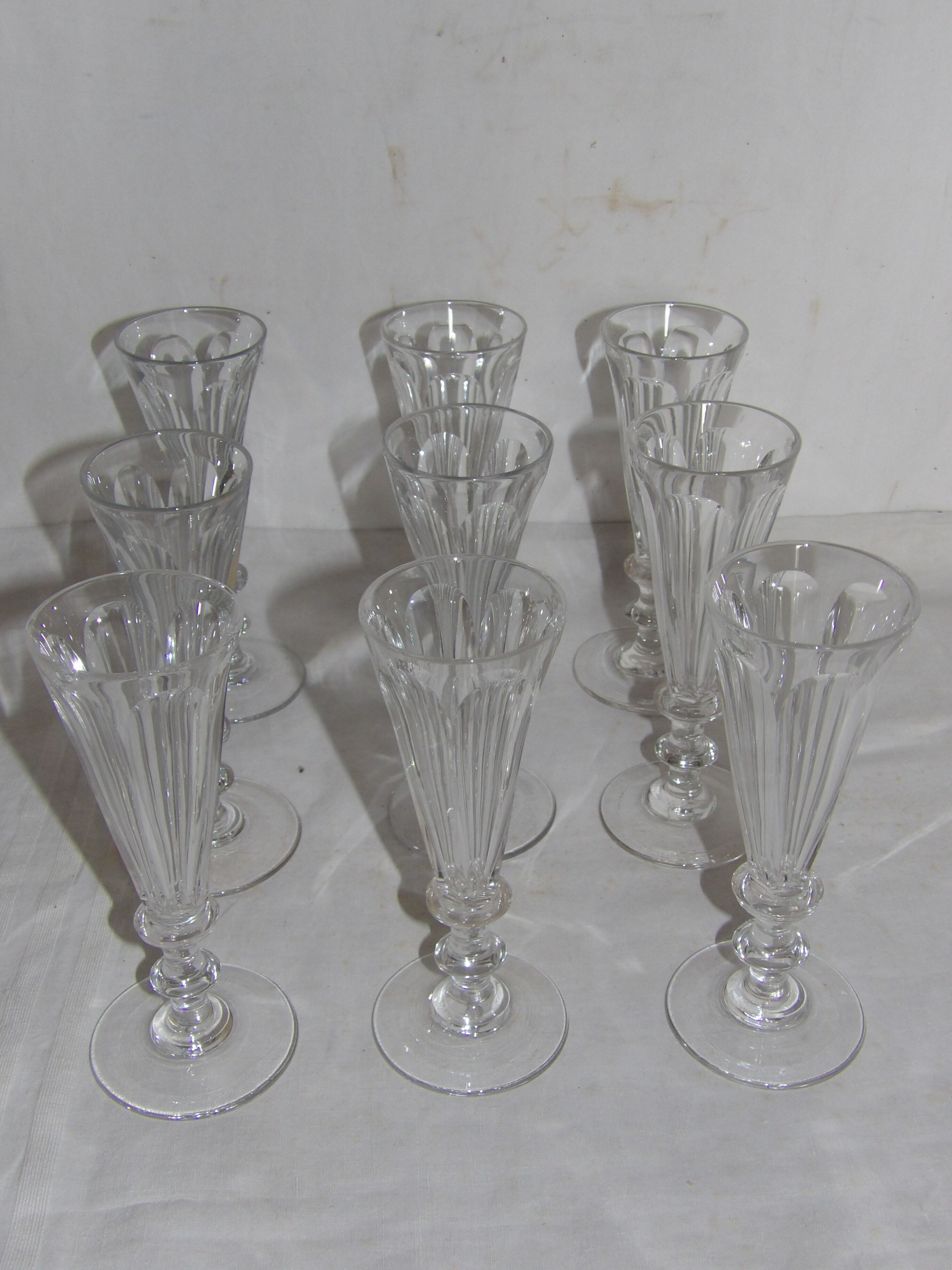 Baccarat 9 crystal champagne flutes XIXth model of harcourt