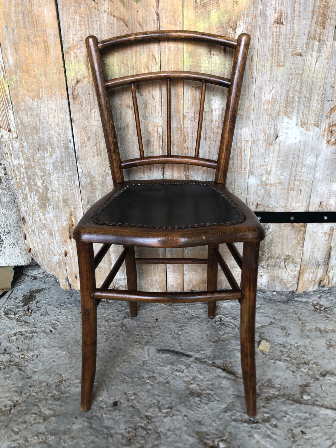 Bistrot chair turned wood & seat skai black vintage