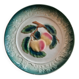 Decorative barbotine plate with apple design. Intended to be hung. Late 19th century.
