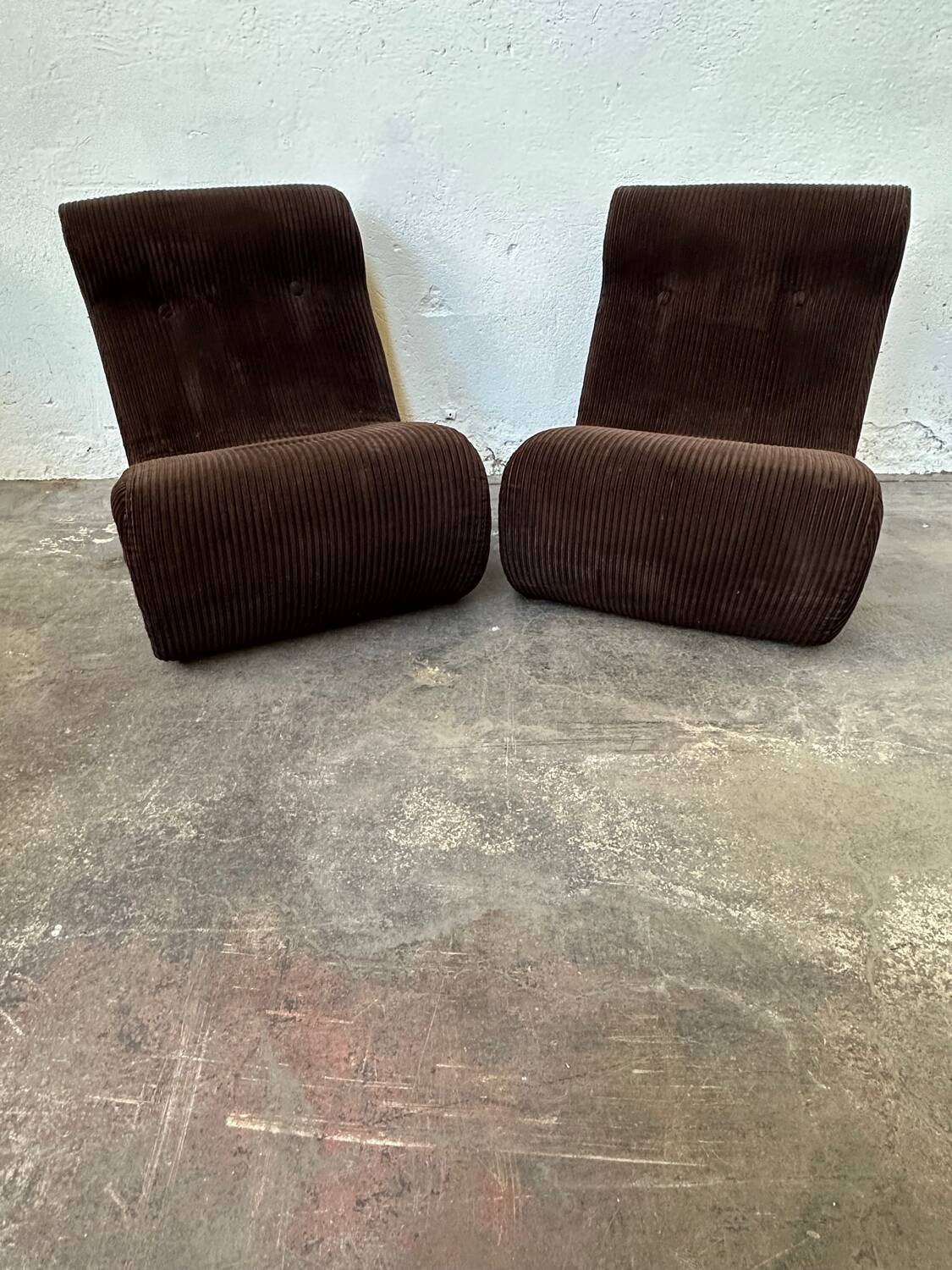 Pair of brown corduroy armchairs