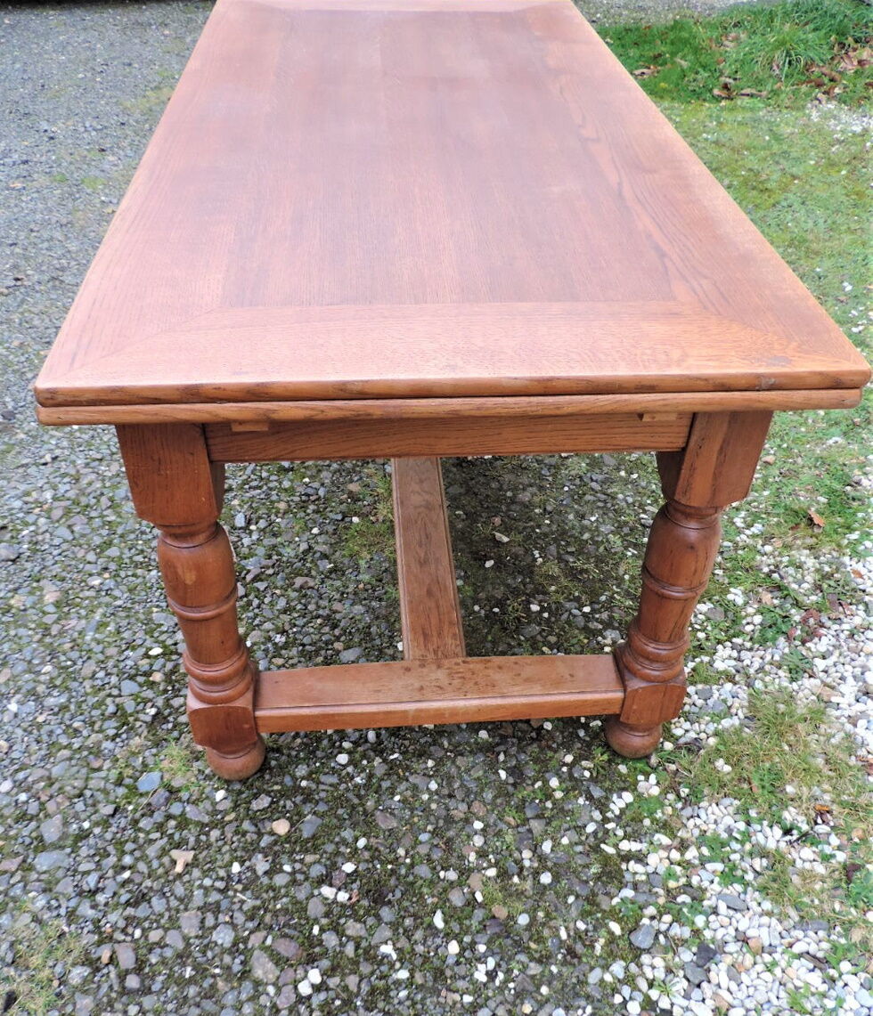 Oak farmhouse table with double-trays, from the 70s