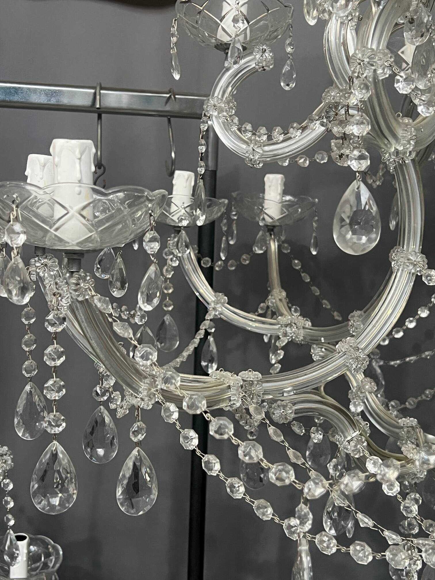 Pair of large Maria Theresa chandeliers. Crystal and glass.