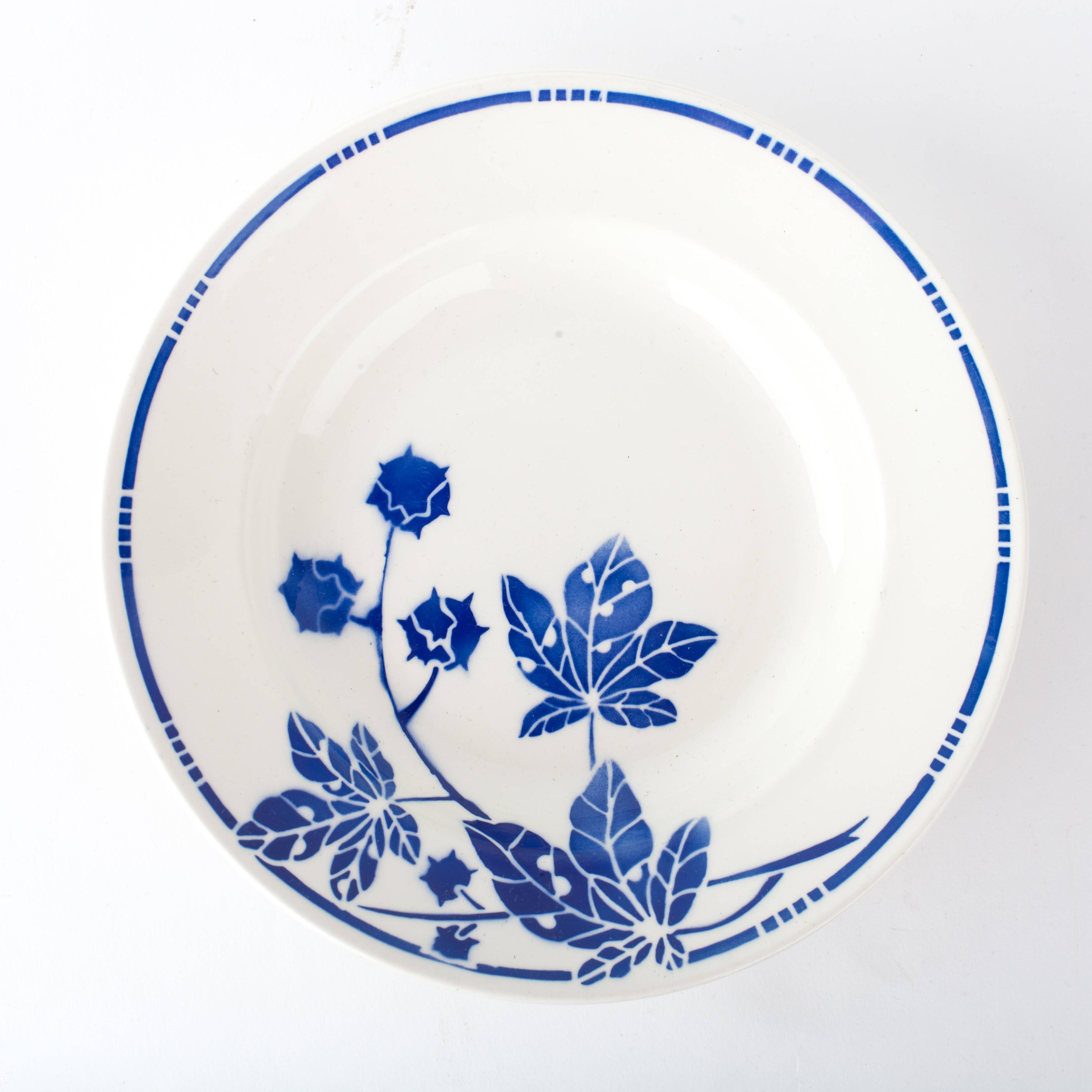 5 hollow Badonviller, pattern plates blue leaves French Antique