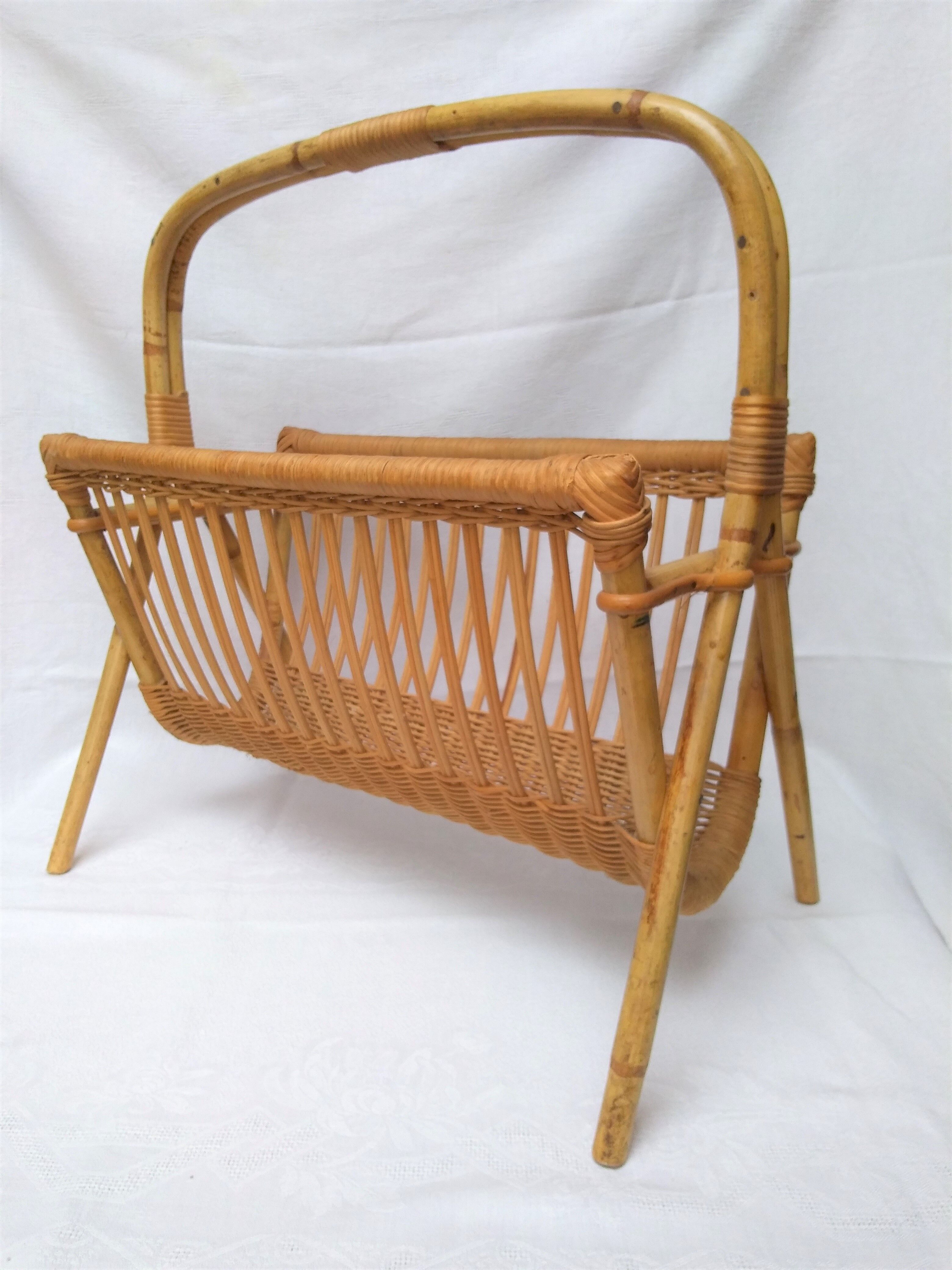 Vintage rattan magazine holder