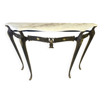 Vintage Bronze Console Table with a Portuguese Pink Marble Top