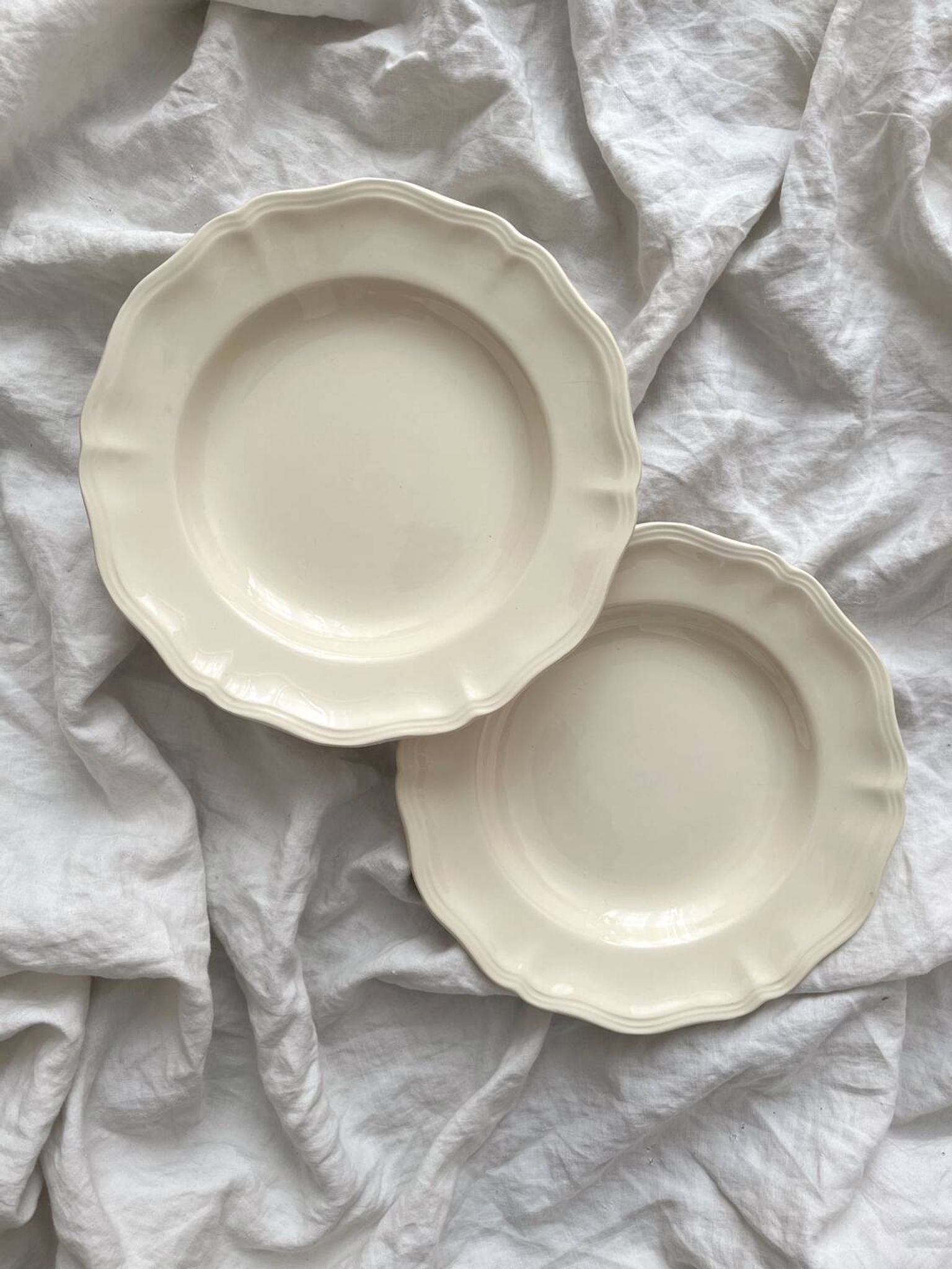 2 ivory fluted earthenware soup plates Sarreguemines