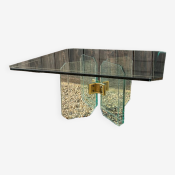 Glass Coffee Table and Brass Connectors by Peter Ghyczy