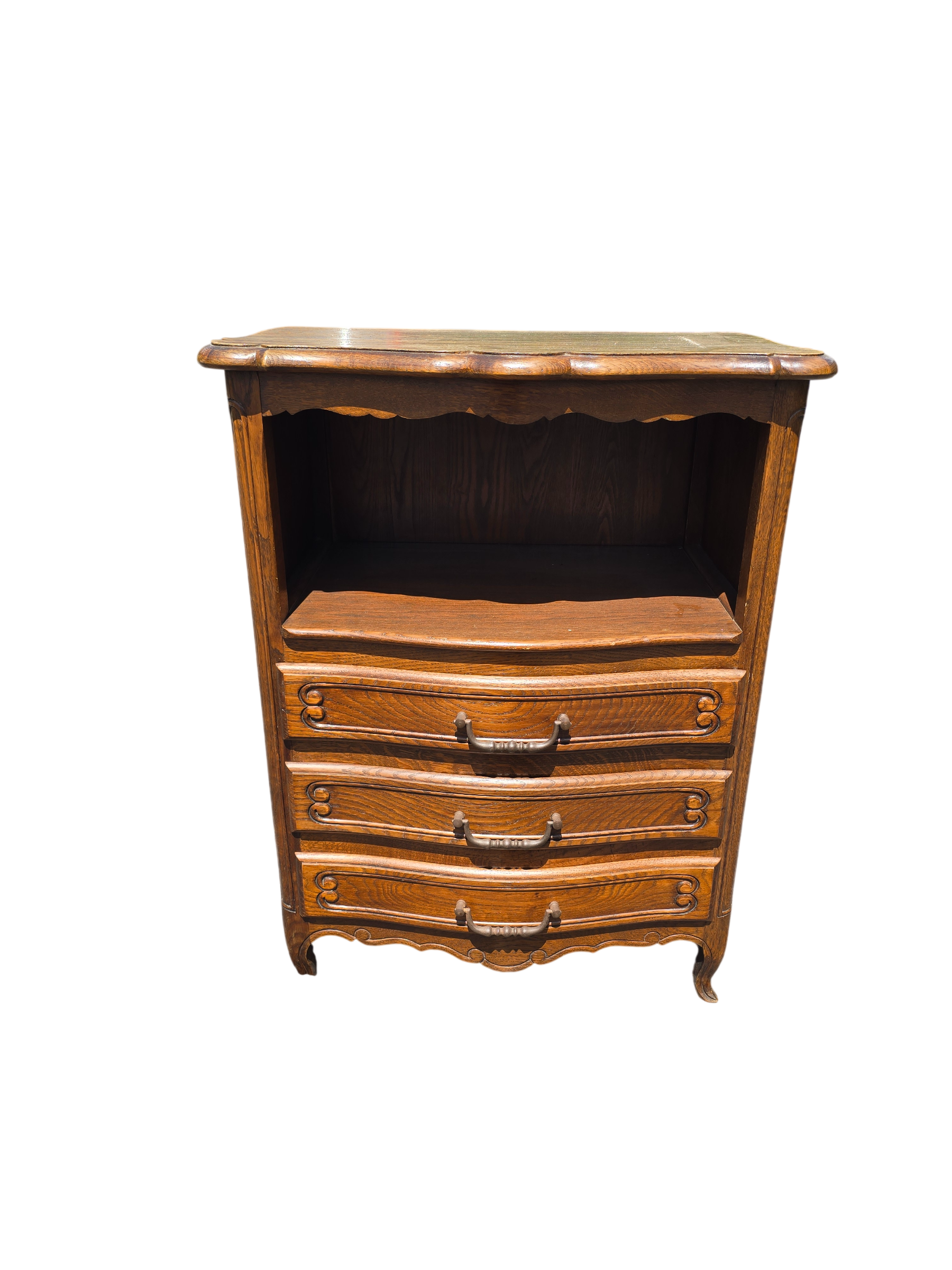 Small Louis XV bedside table in oak – niche and 3 drawers