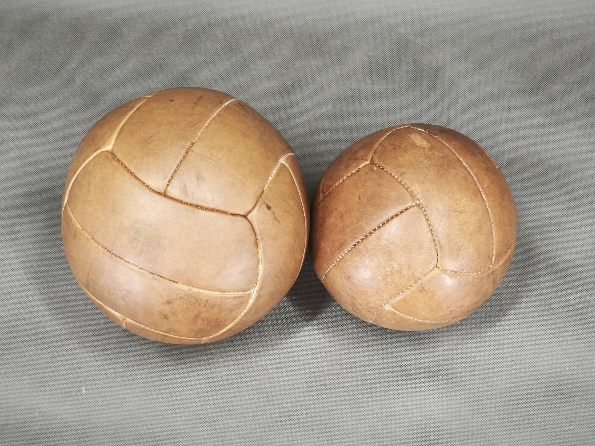 Pair of 1950s Czechoslovak Vintage Leather Medicine Balls