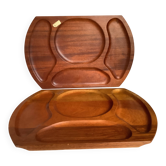 Pair of wooden snack meal trays with compartments.