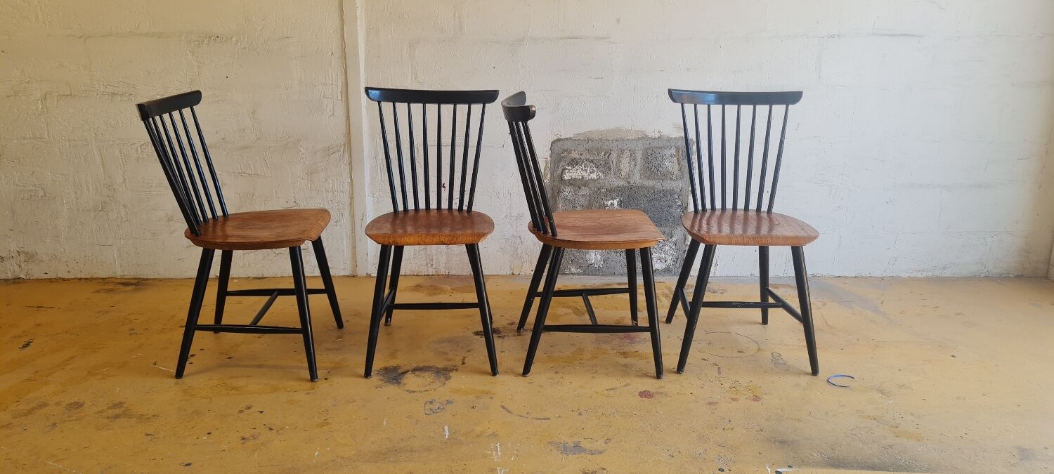Set of 4 danish chairs mid century by Ilmari Tapiovaraa