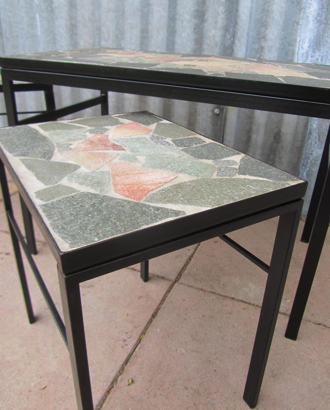 Brutalist Flag Stone nesting Tables, set of 3