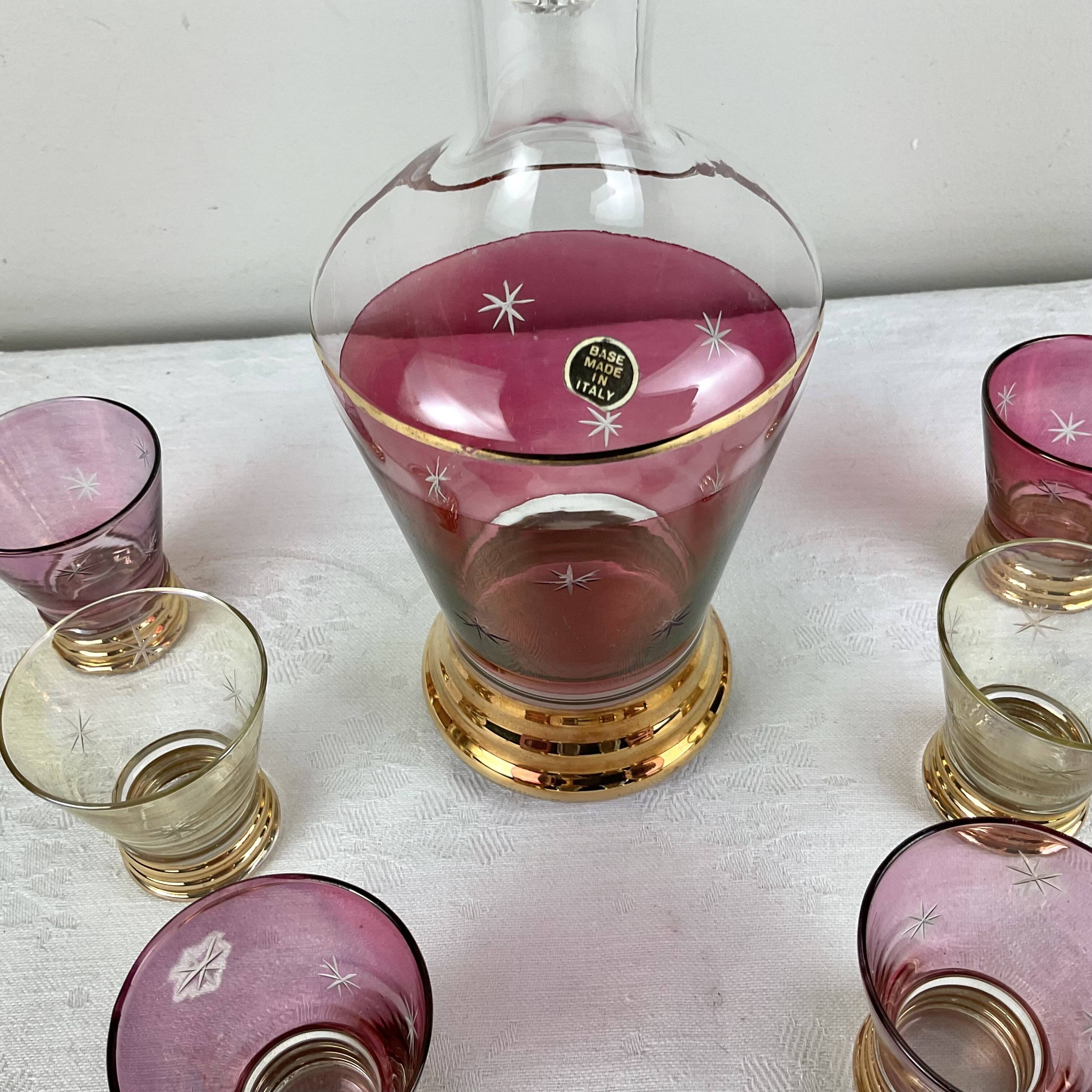 Vintage liqueur carafe and matching glasses Made in Italy