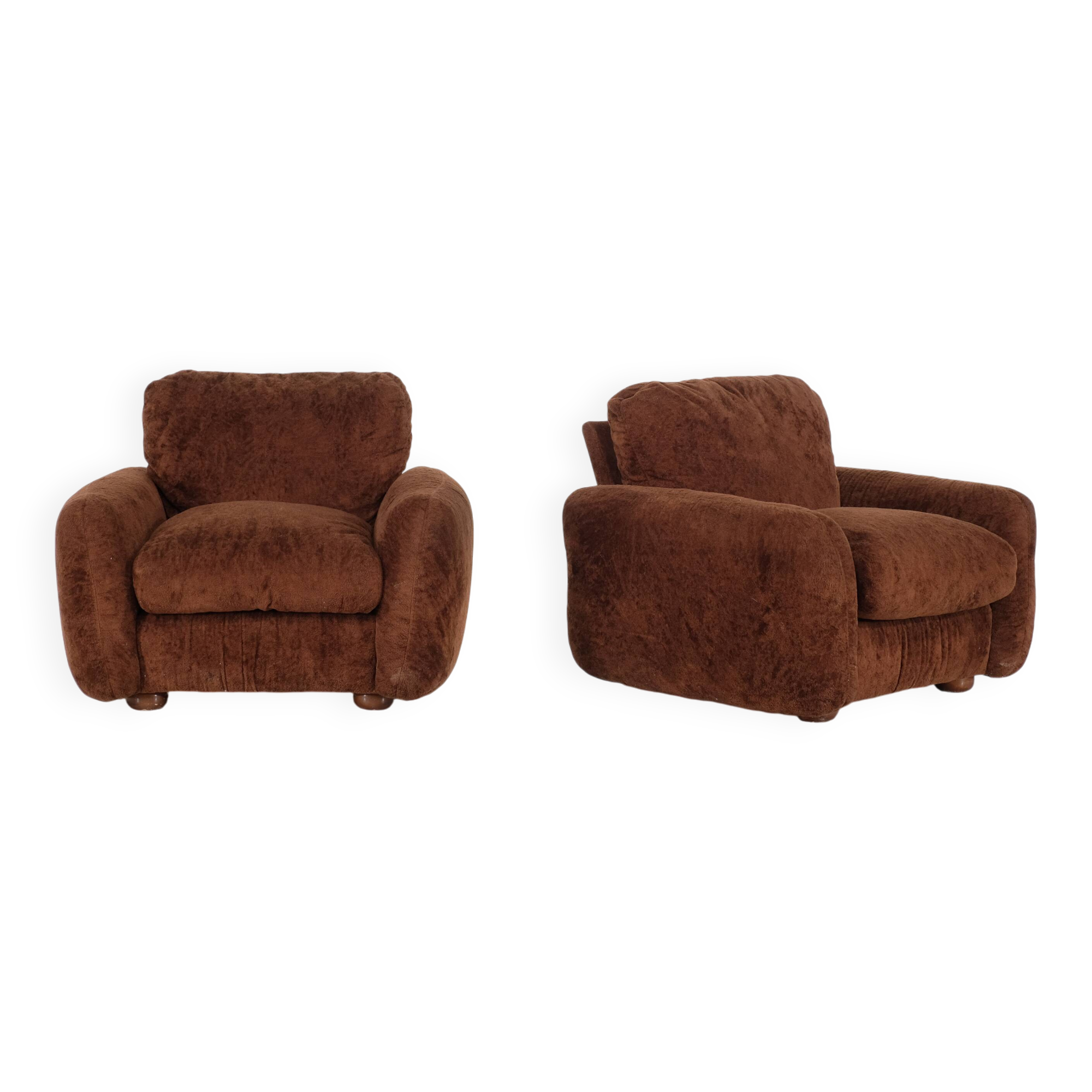 pair of brown fabric armchairs, Italy - 1970s
