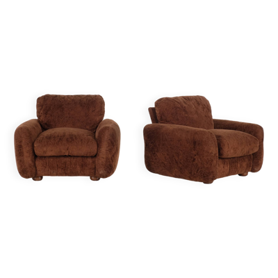 paire de fauteuils en tissu marron, Italie - 1970s