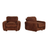pair of brown fabric armchairs, Italy - 1970s