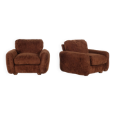 pair of brown fabric armchairs, Italy - 1970s