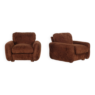 paire de fauteuils en tissu marron, Italie - 1970s