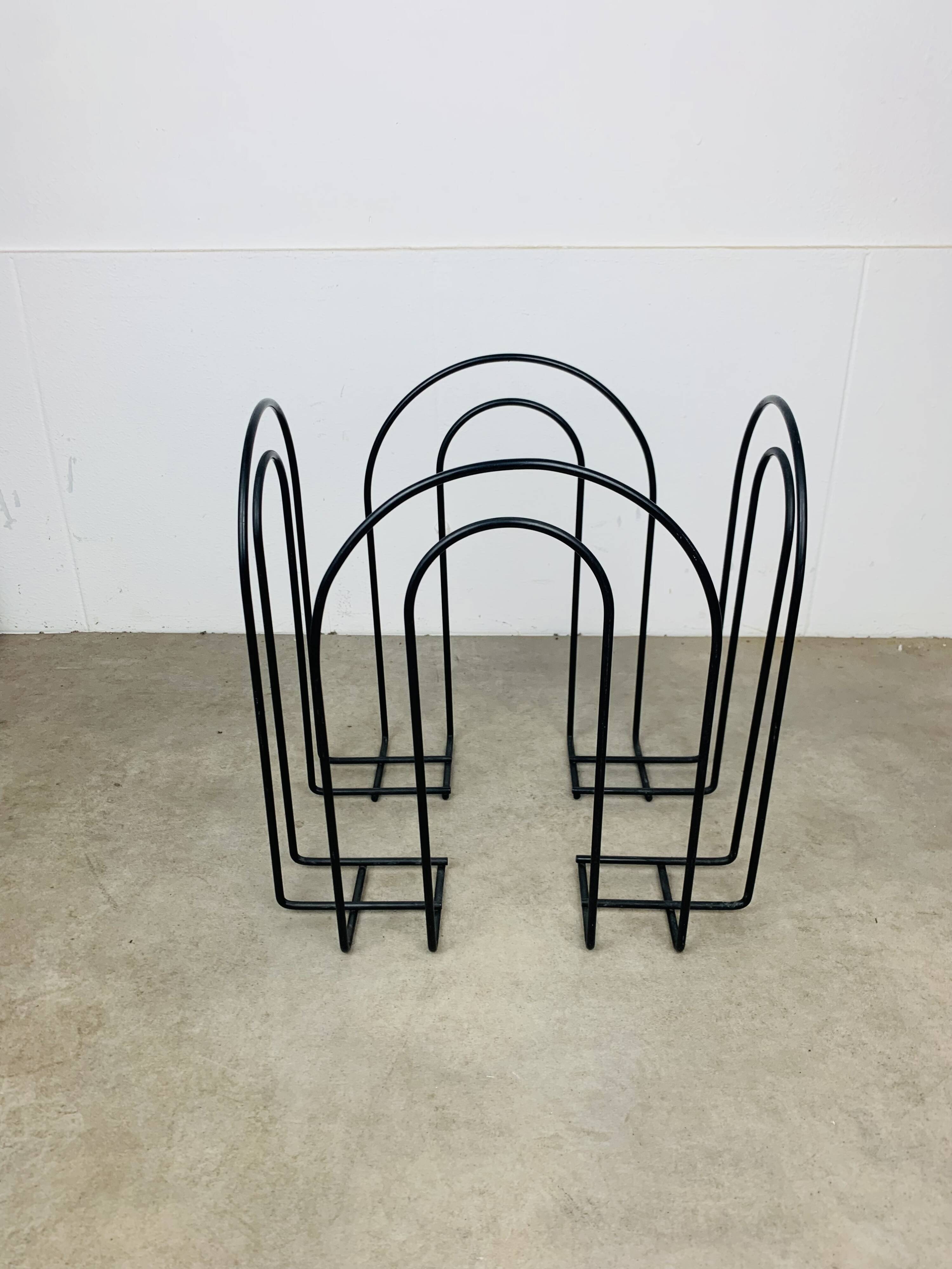 Postmodern metal magazine rack, black, 1980s.