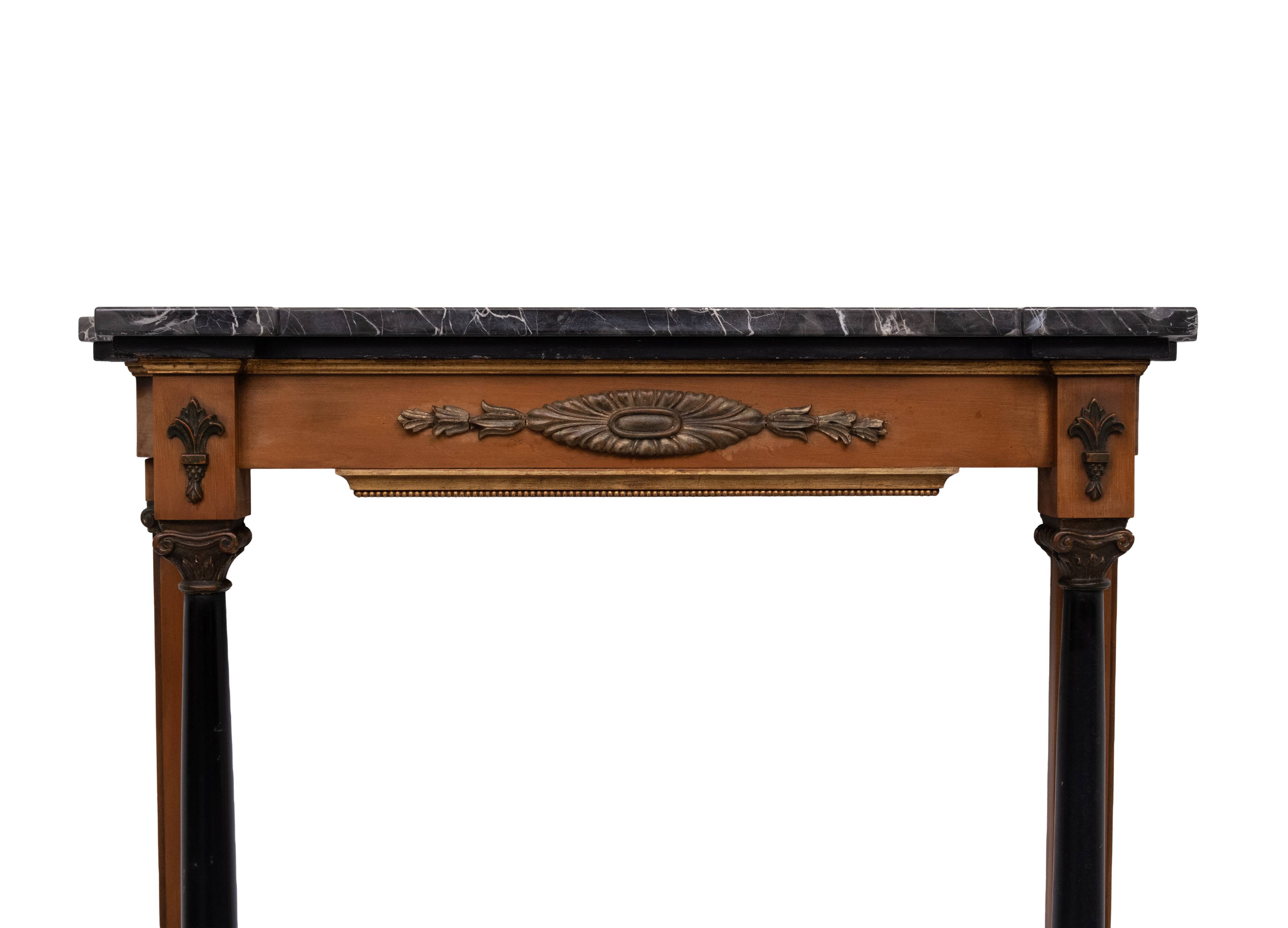 Elegant Italian Console Table, Black Marble Top, 1950s Empire Revival