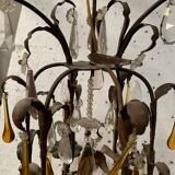 Louis XV style cage chandelier with pendants and drop of water XX century