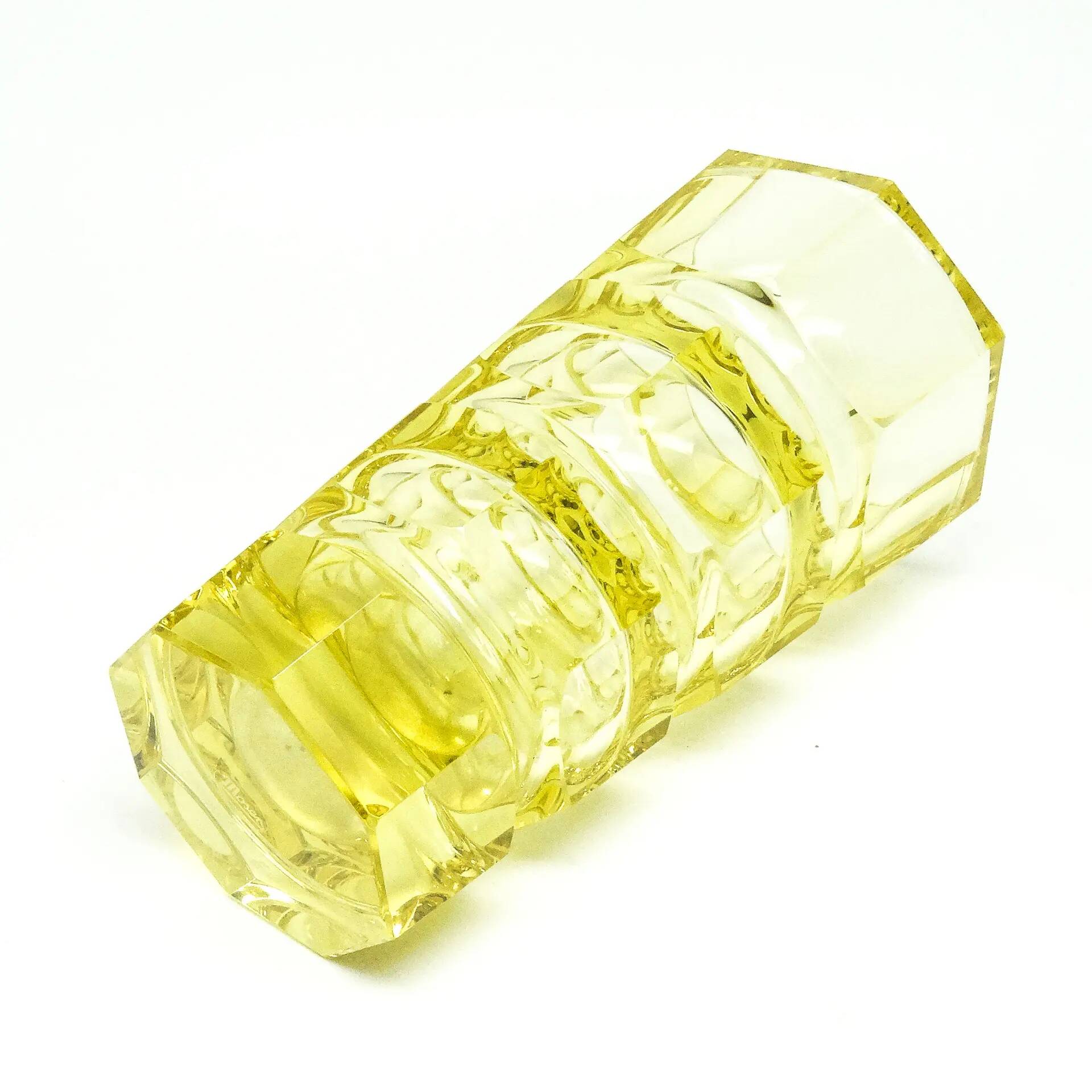Art Deco vase, yellow crystal, design by J. Hoffmann, Moser, Czechoslovakia, 1930s