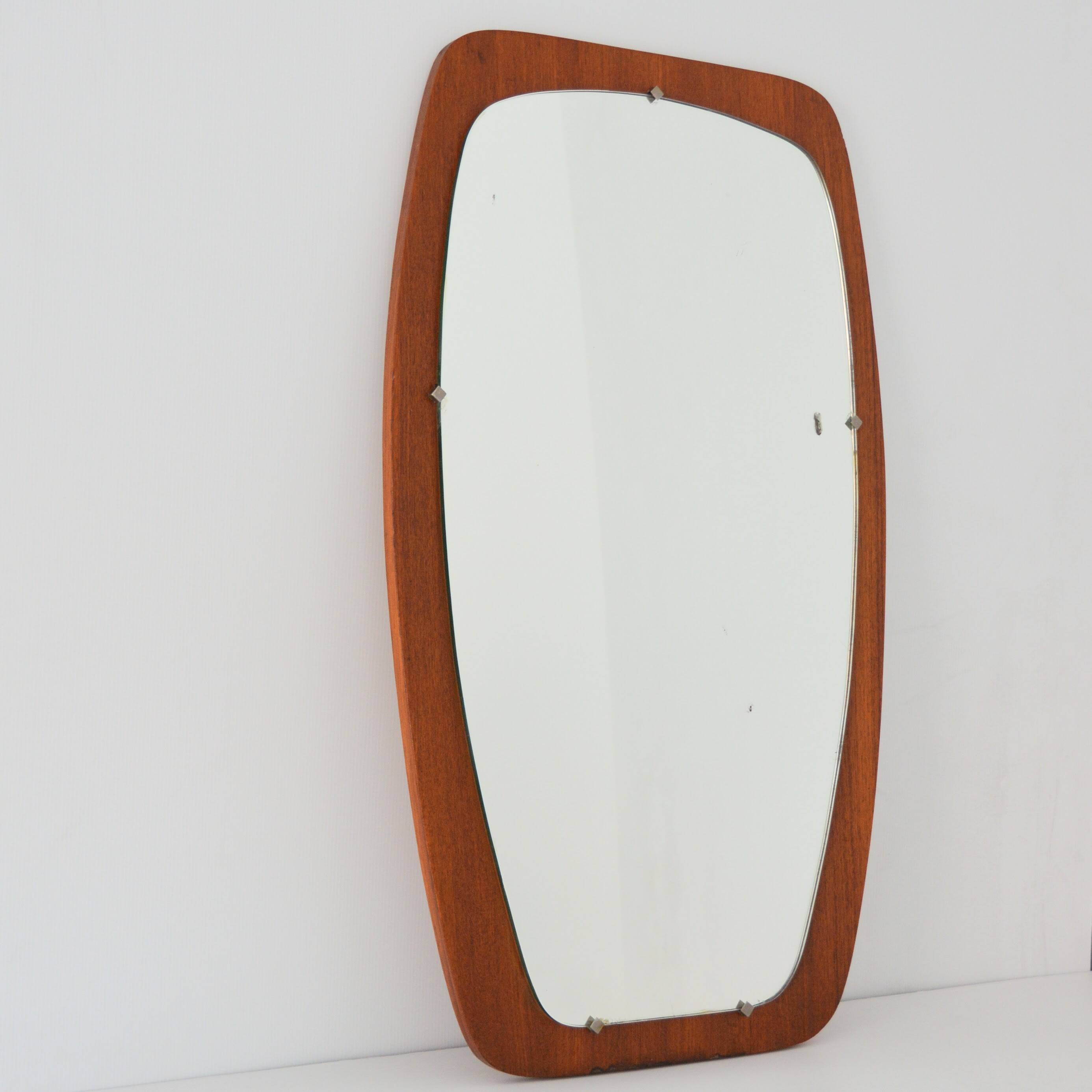 Large Scandinavian teak free-form mirror 1960