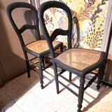 Paire de 2 chaises assise cannage en bois coloris noir 1940