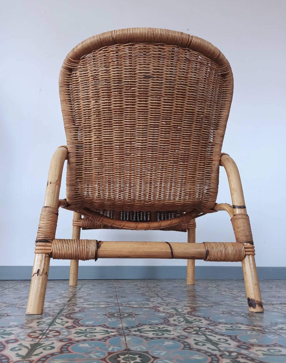 Bamboo and rattan armchair, 50s