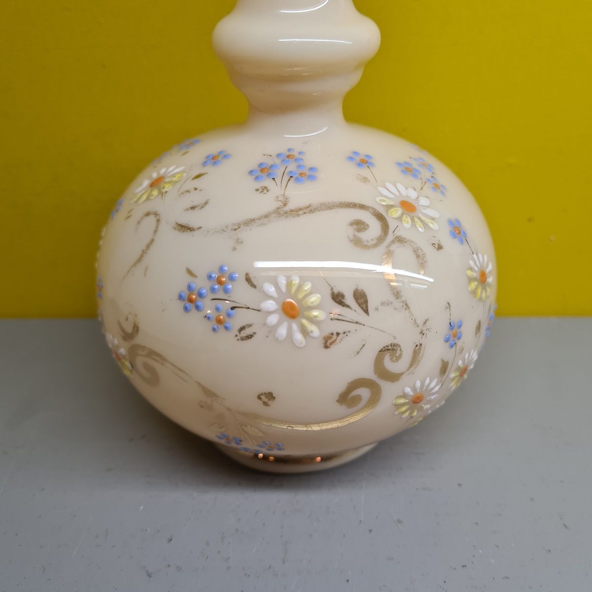 Antiquer Victorian painted beige Opaline vase Czechoslovakia,  from around 1900.