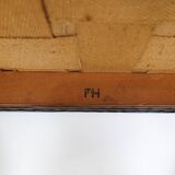 Mid-century armchair by Ole Wanscher for Fritz Hansen, stained beech and leather.