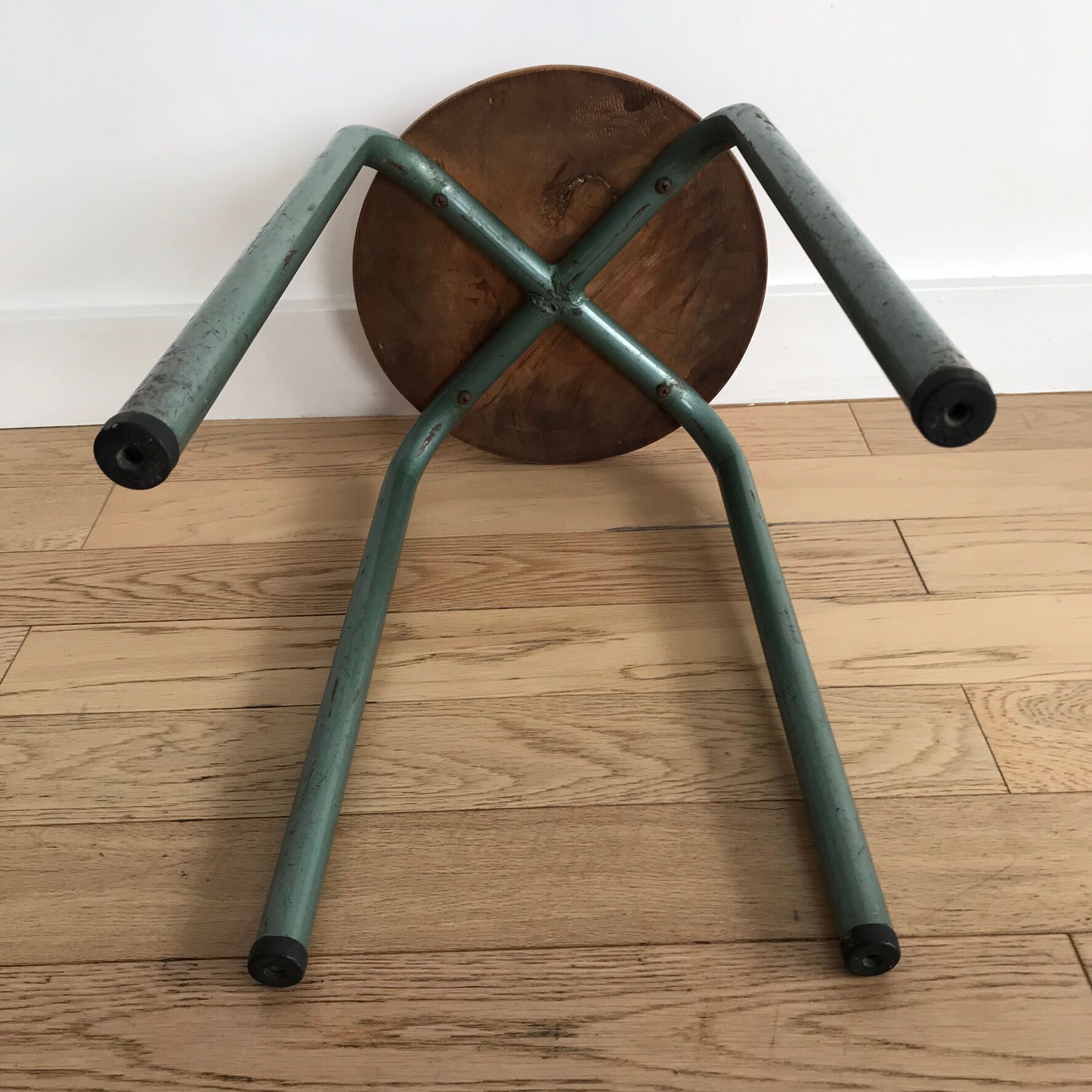 Vintage metal and wood industrial stool