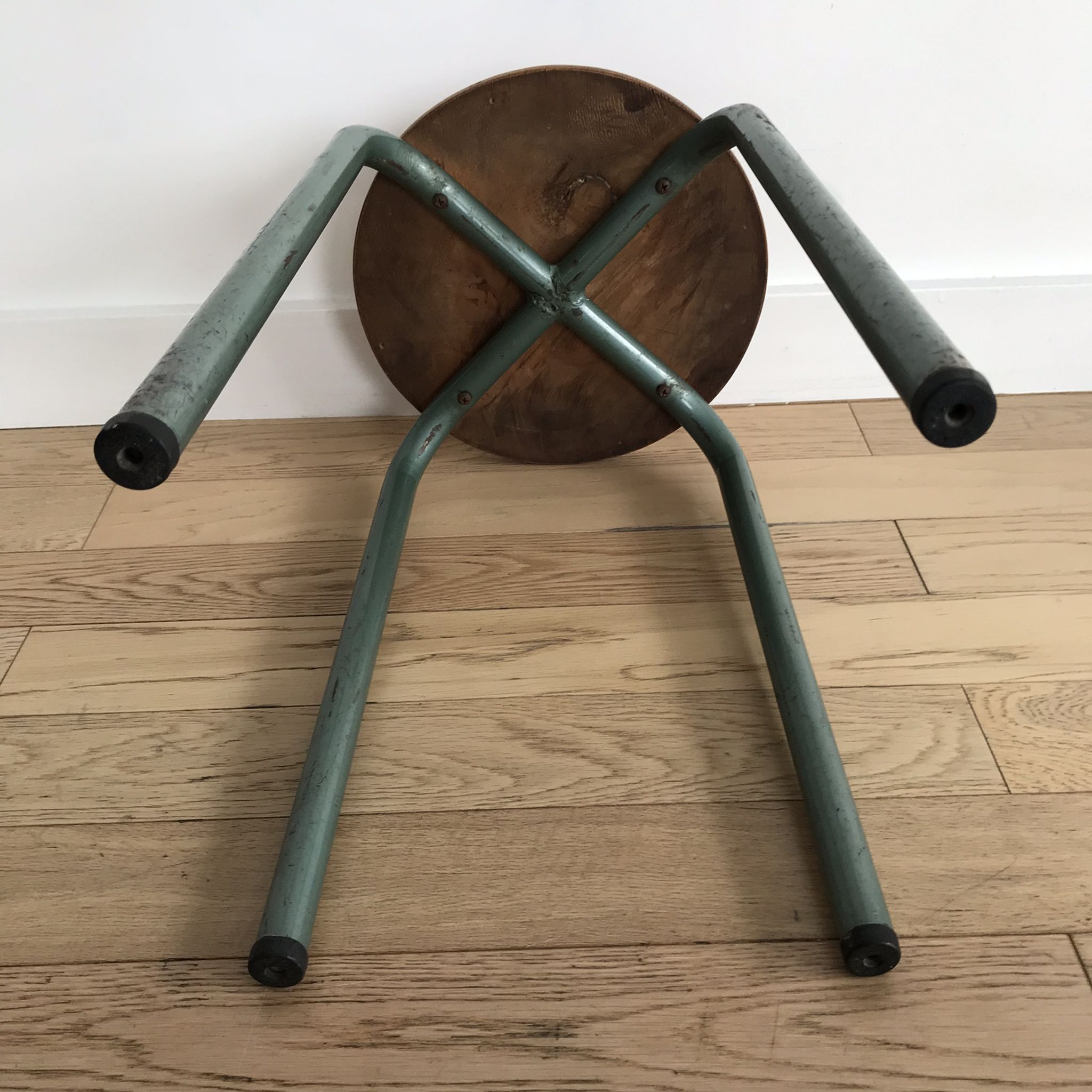 Vintage metal and wood industrial stool