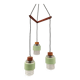 Three-part pendant in crystal glass, teak wood, and thin dusty green metal