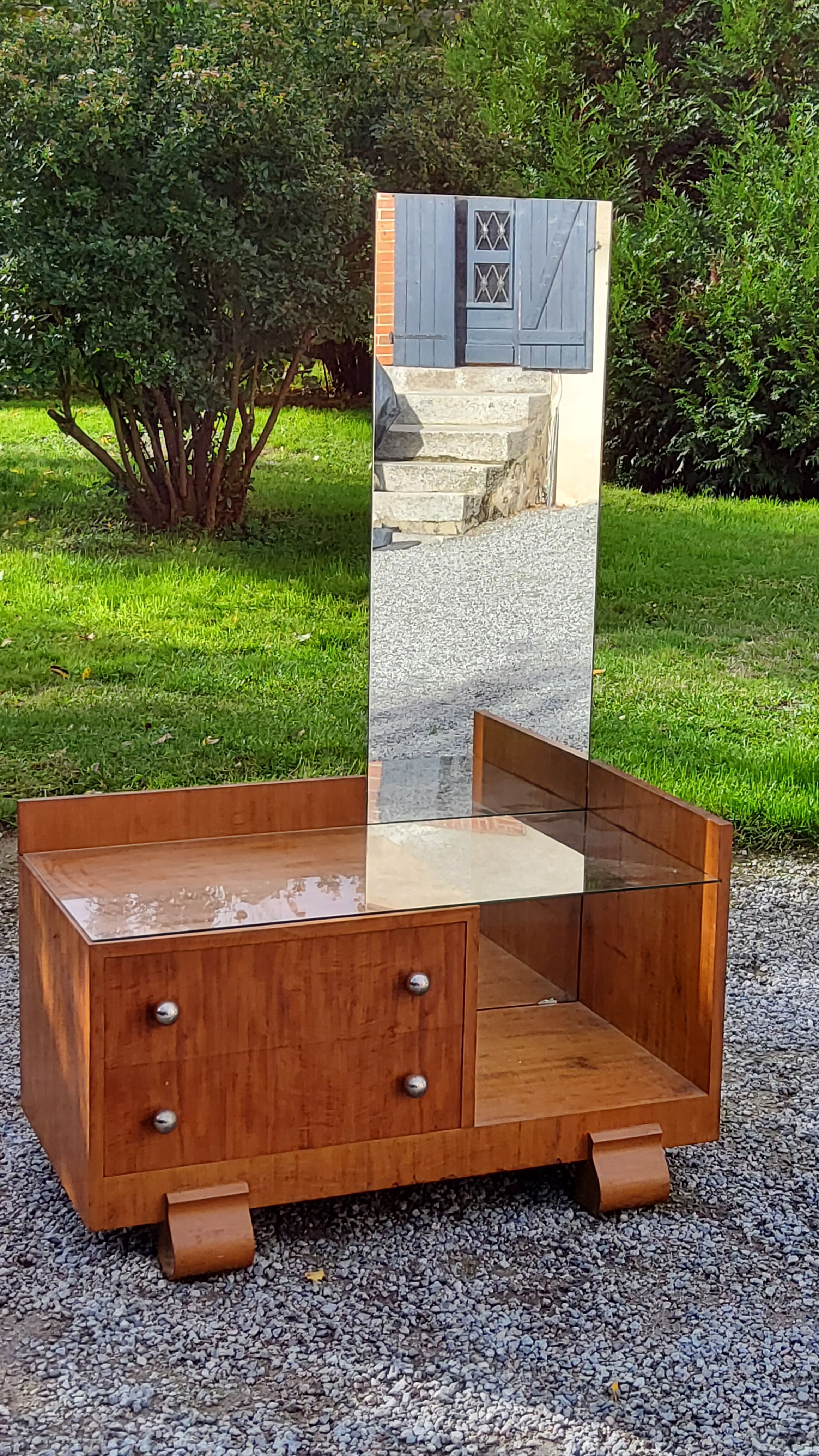 Coiffeuse art déco en acajou blond doré des années 30