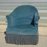 Fauteuil crapaud en velours bleu