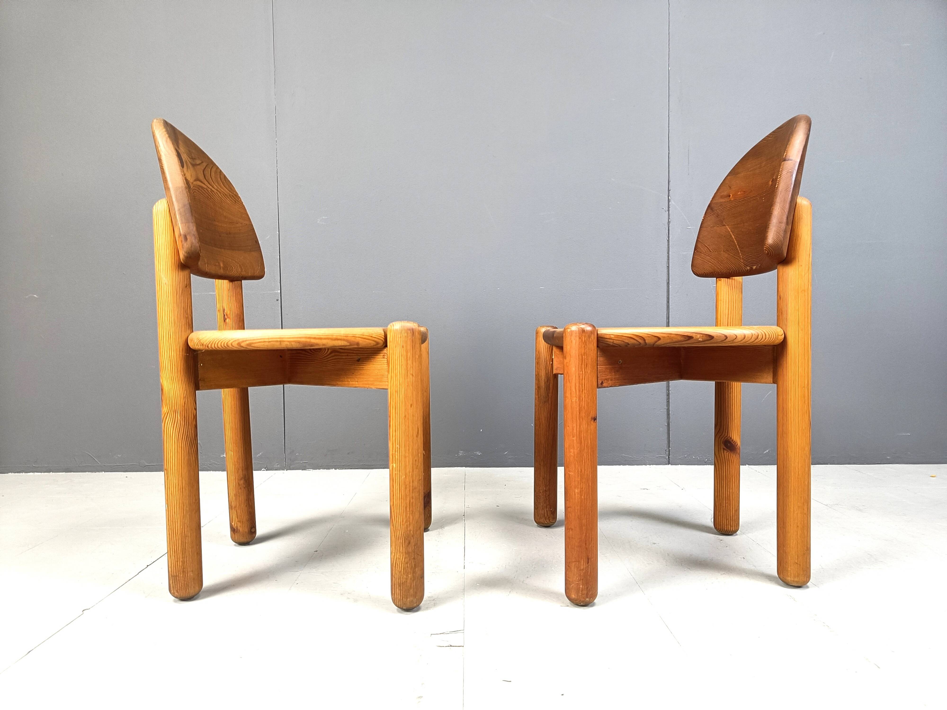 Vintage pine wood dining chairs - 1980s - set of 6