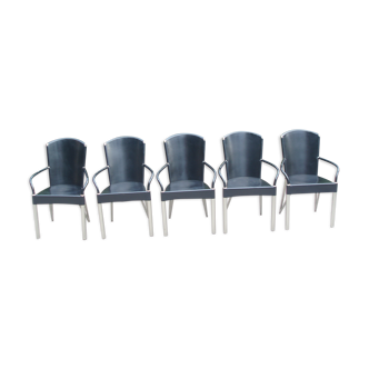 Suite de 5 fauteuils italiens en cuir et chrome des années 2000
