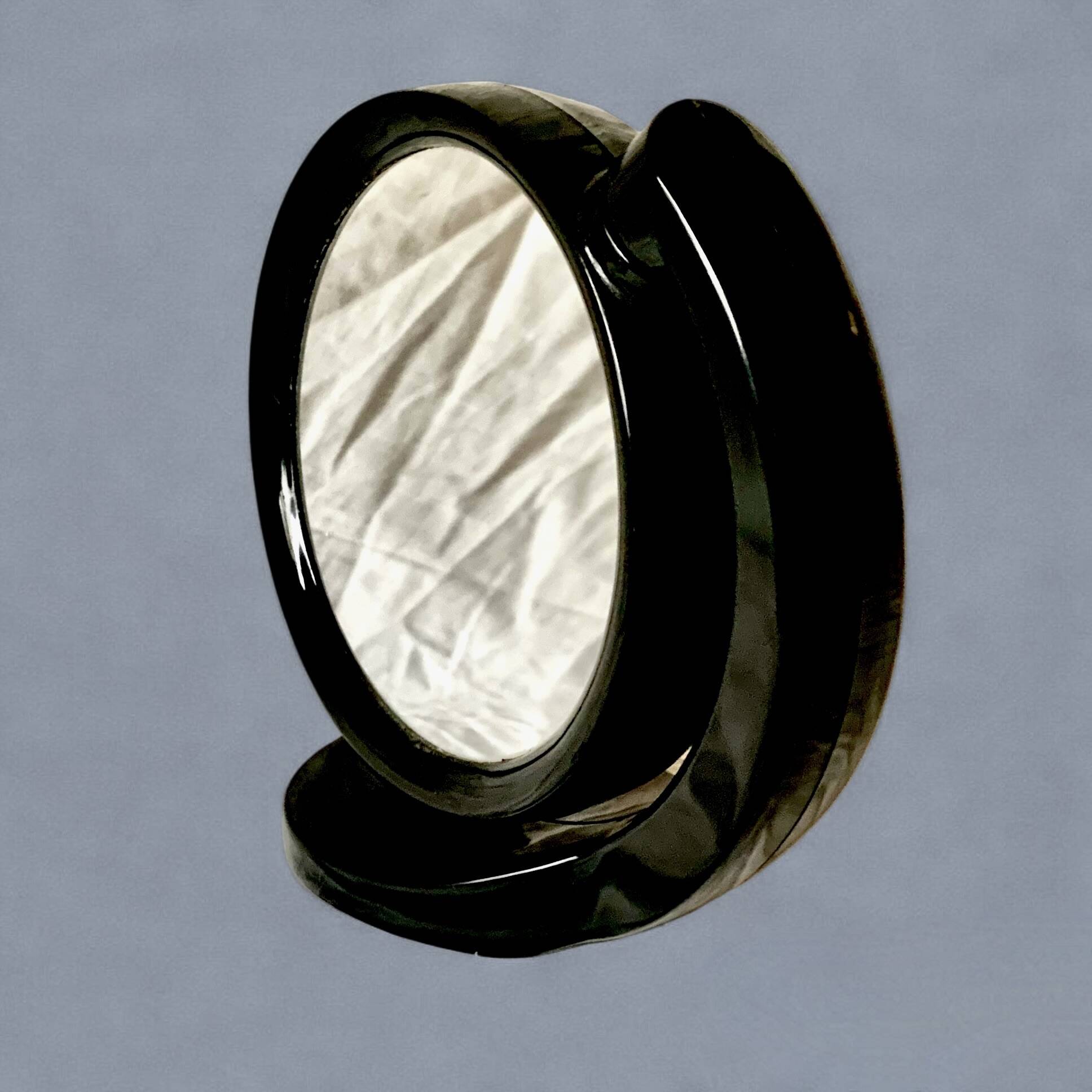 Small vintage black plastic swivel makeup mirror - Space Age Design - 1970s