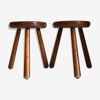 Pair of wooden shepherd's tripod stools, 1960s